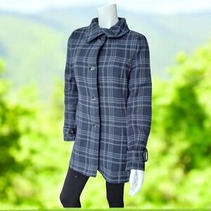 Daniel Hechter Paris navy blue plaid coat jacket trench